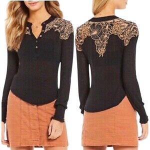 Free people black gauze thermal long sleeve top size S?